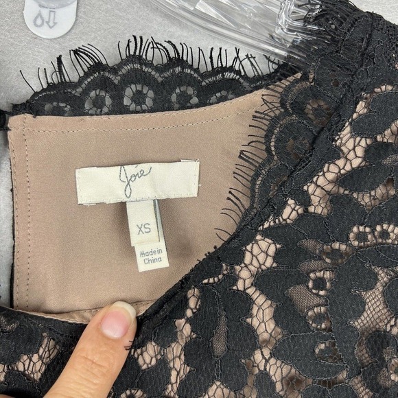 Joie Black Lace Maribeth Mini Dress XS Cap Sleeve Scallop Hem - Picture 6 of 14